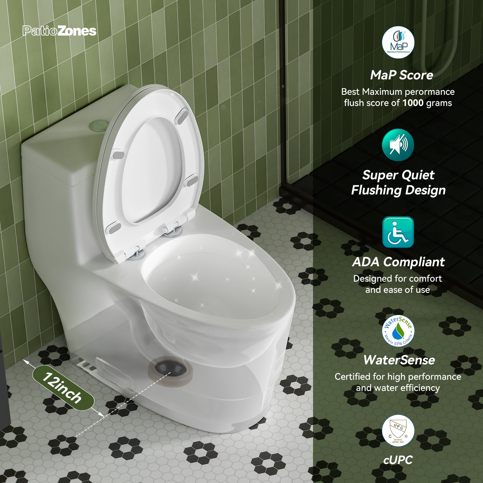 Compact Elongated 17" ADA Height One Piece Toilet with Soft-Closing Seat